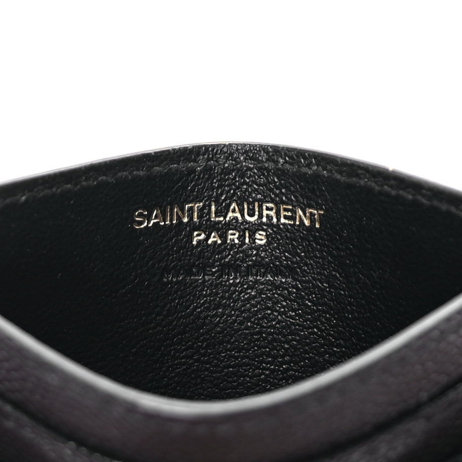 Saint Laurent Grain De Poudre Matelasse Chevron Monogram Credit Card Case Black Image 7