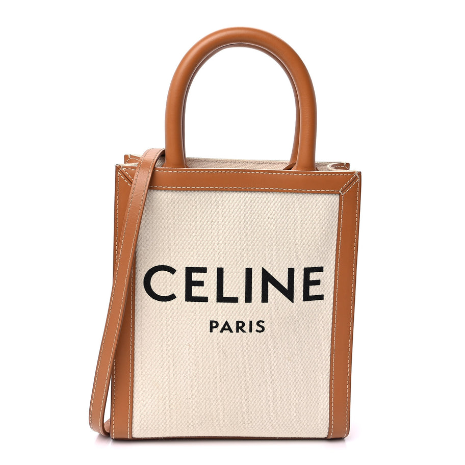 Celine Canvas Calfskin Mini Vertical Cabas Natural Tan Image 1