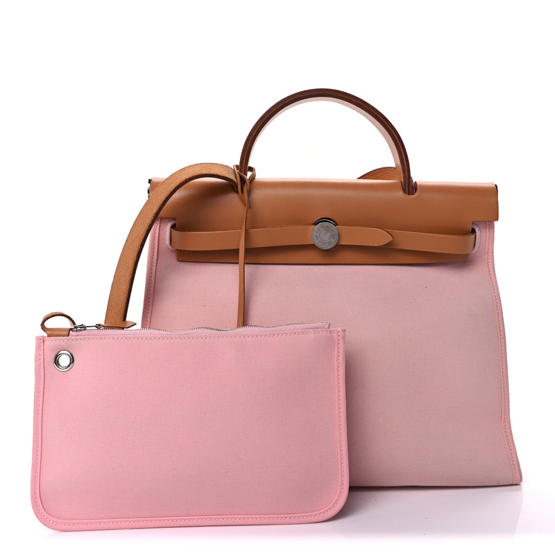  Hermes Vache Hunter Toile Herbag Zip 31 PM Rose Sakura