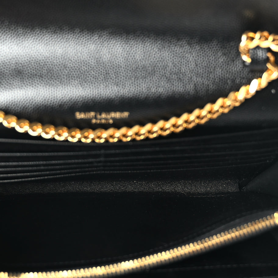 Saint Laurent Grain De Poudre Matelasse Chevron Monogram Chain Wallet Black Image 4