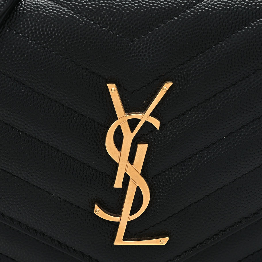 Saint Laurent Grain De Poudre Matelasse Chevron Monogram Chain Wallet Black Image 6