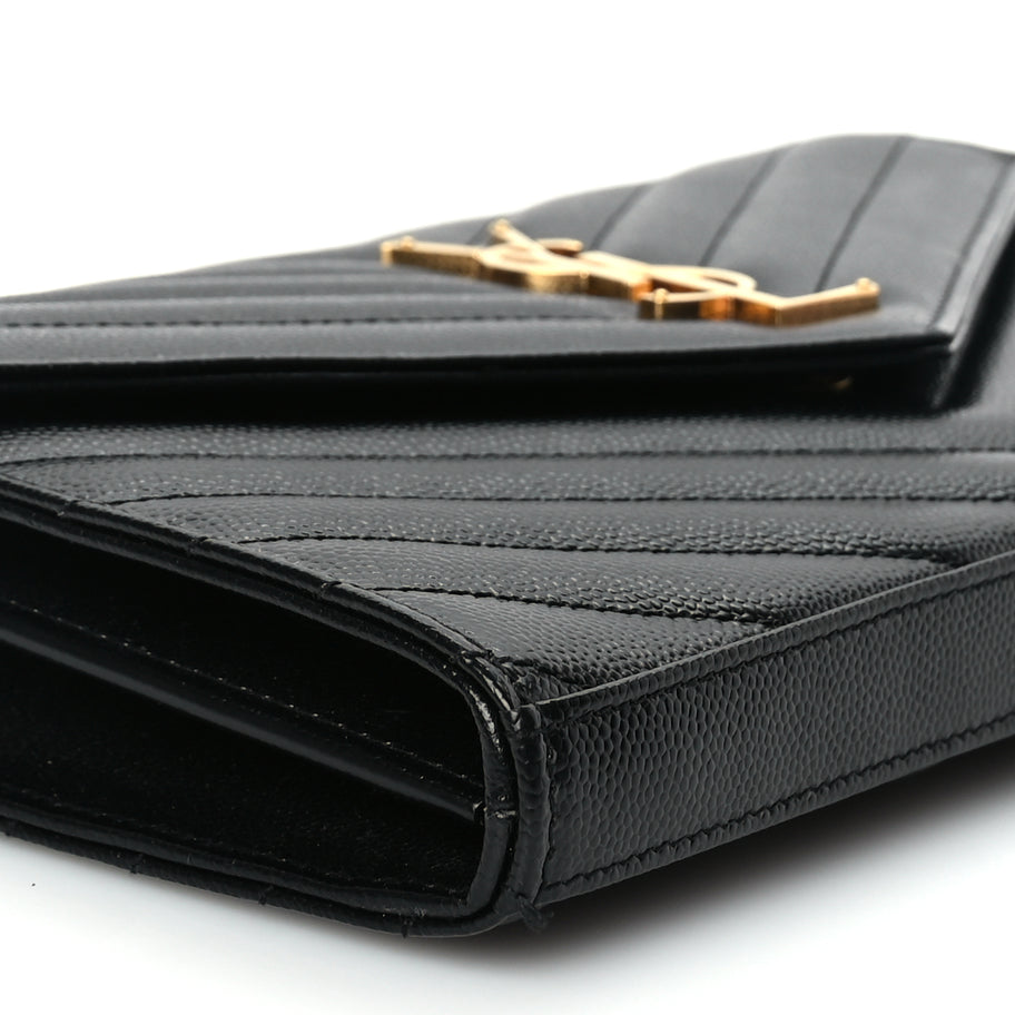 Saint Laurent Grain De Poudre Matelasse Chevron Monogram Chain Wallet Black Image 7