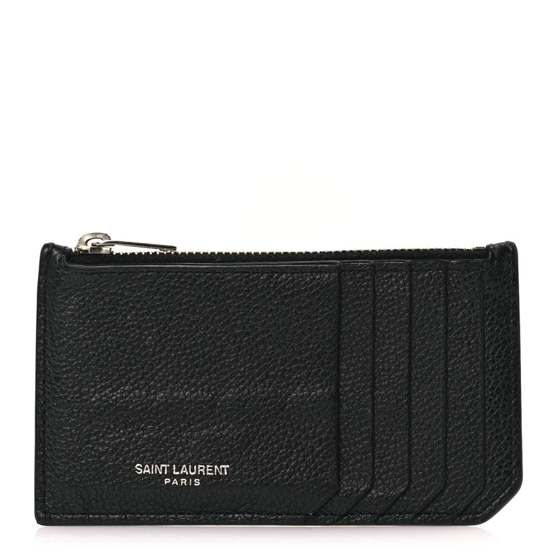  Saint Laurent Grained Calfskin 5 Fragments Zip Pouch Card Holder Black