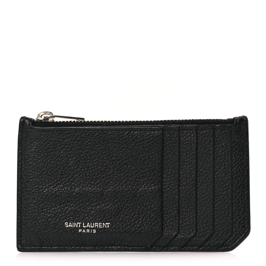 Saint Laurent Grained Calfskin 5 Fragments Zip Pouch Card Holder Black Image 1