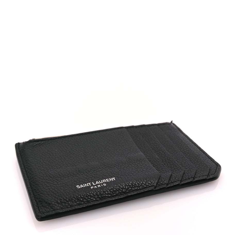 Saint Laurent Grained Calfskin 5 Fragments Zip Pouch Card Holder Black Image 4