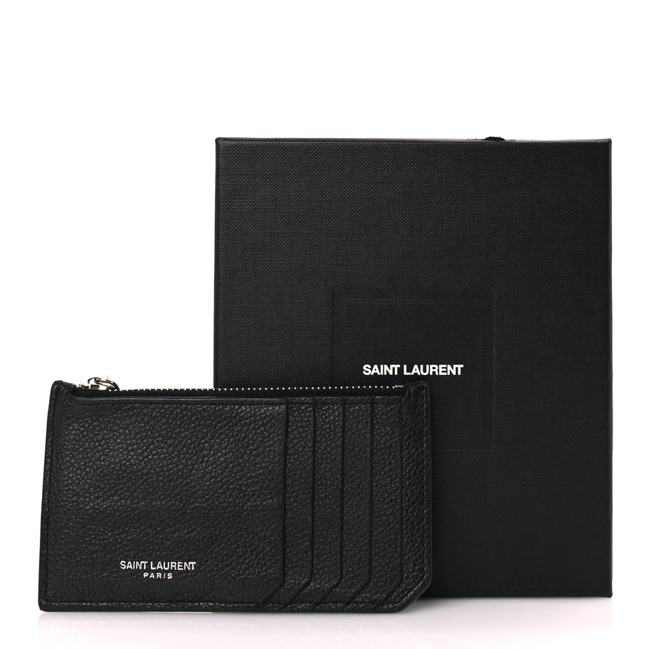 Saint Laurent Grained Calfskin 5 Fragments Zip Pouch Card Holder Black Image 8