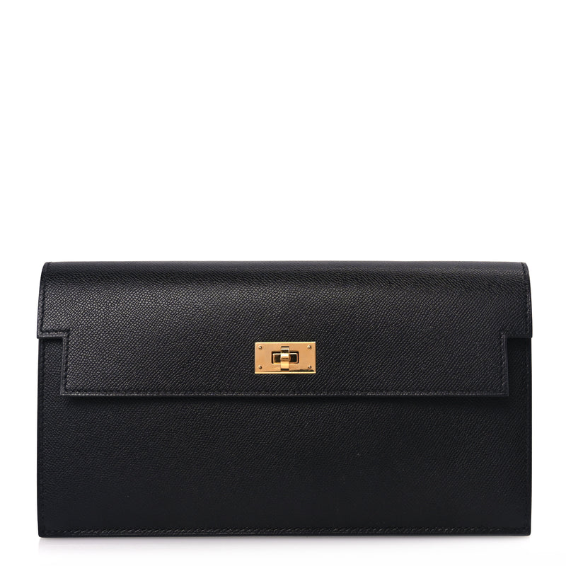  Hermes Madame Calfskin Kelly Pocket Long Wallet Black