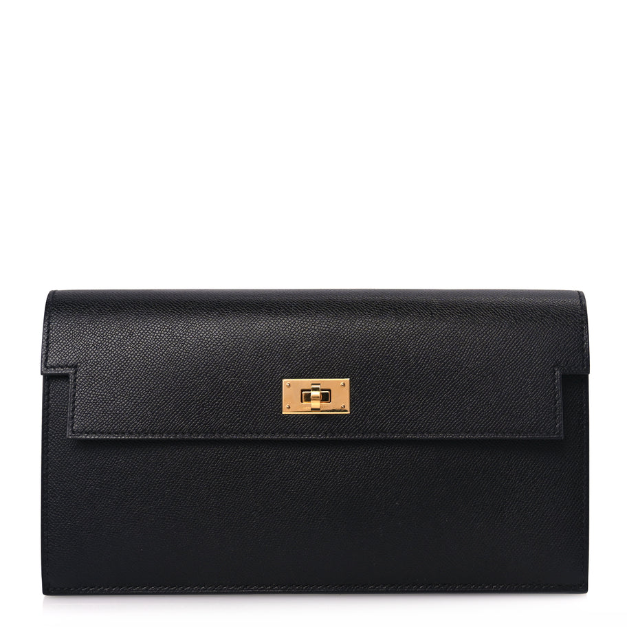 Hermes Madame Calfskin Kelly Pocket Long Wallet Black Image 1