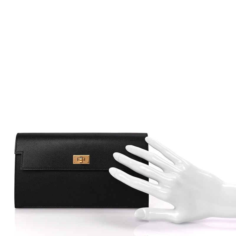  Hermes Madame Calfskin Kelly Pocket Long Wallet Black