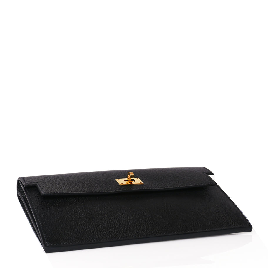 Hermes Madame Calfskin Kelly Pocket Long Wallet Black Image 4
