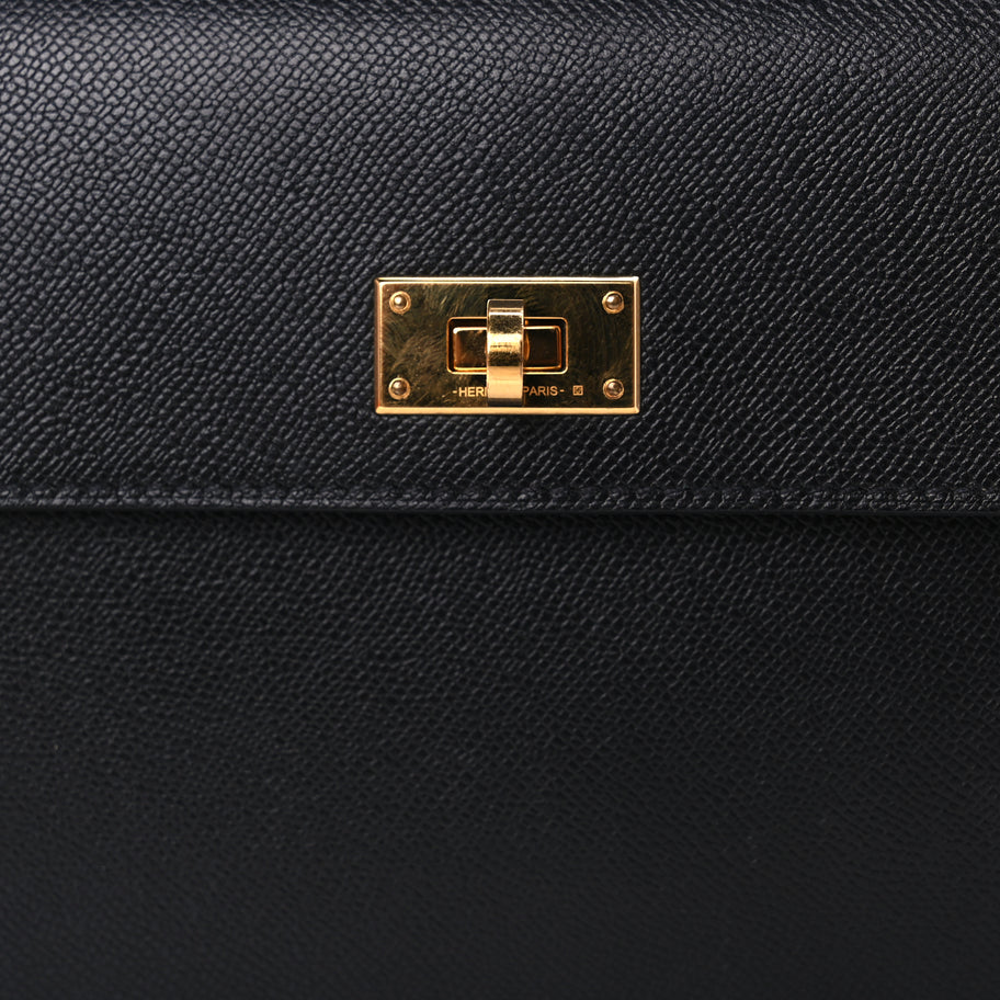 Hermes Madame Calfskin Kelly Pocket Long Wallet Black Image 8