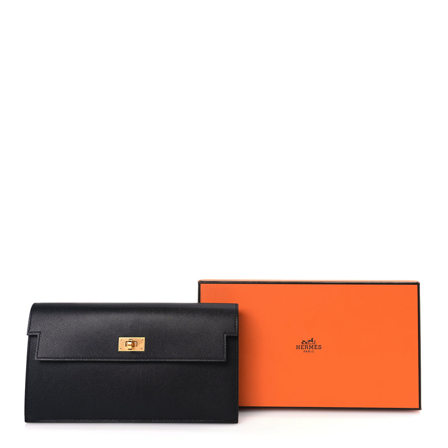 Hermes Madame Calfskin Kelly Pocket Long Wallet Black Image 9