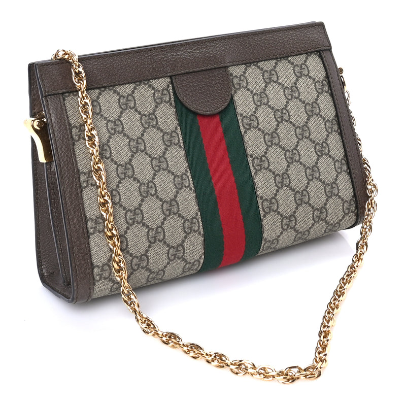  Gucci GG Supreme Monogram Web Small Ophidia Chain Shoulder Bag  Brown