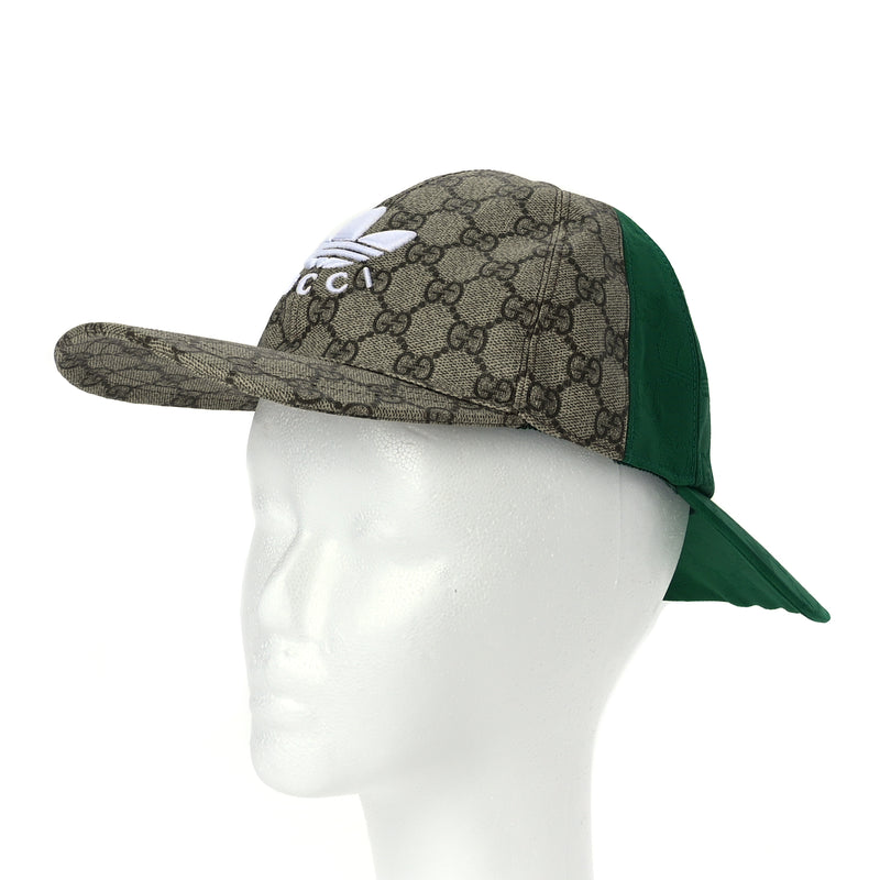  Gucci X ADIDAS GG Supreme Monogram Double Sided Baseball Hat S Beige Green