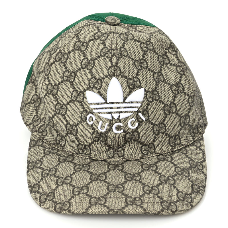  Gucci X ADIDAS GG Supreme Monogram Double Sided Baseball Hat S Beige Green