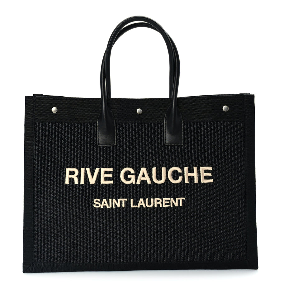 Saint Laurent Raffia Linen Calfskin Rive Gauche Tote  Black Image 1