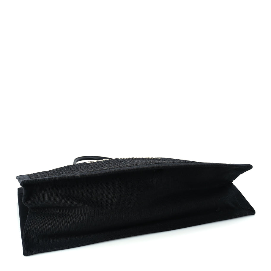 Saint Laurent Raffia Linen Calfskin Rive Gauche Tote  Black Image 3