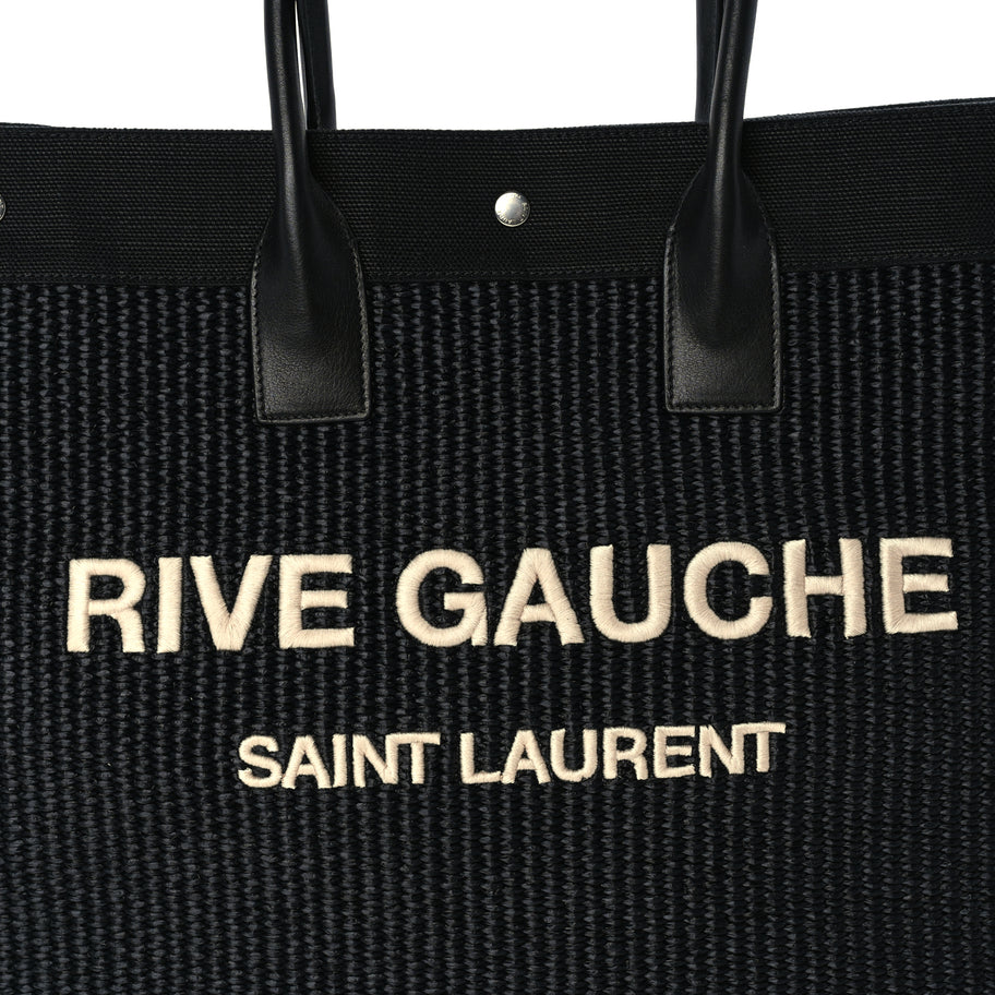 Saint Laurent Raffia Linen Calfskin Rive Gauche Tote  Black Image 6