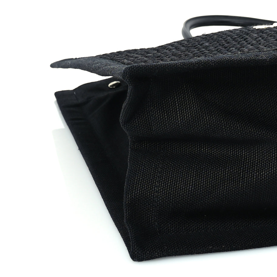 Saint Laurent Raffia Linen Calfskin Rive Gauche Tote  Black Image 7