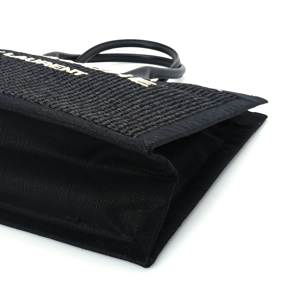 Saint Laurent Raffia Linen Calfskin Rive Gauche Tote  Black Image 8