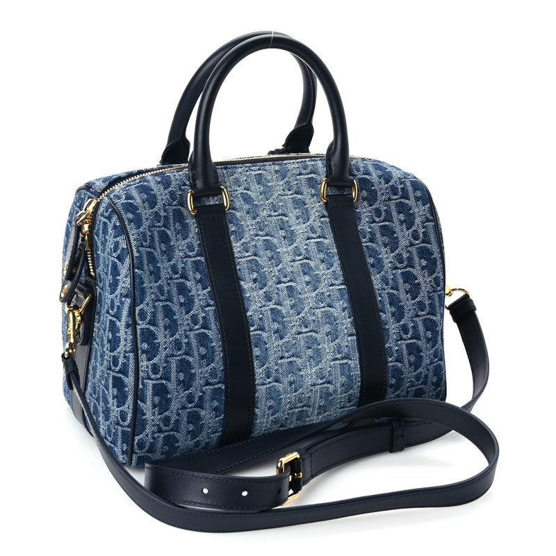 Christian Dior Denim Oblique Groove 25 Bag Blue Denim