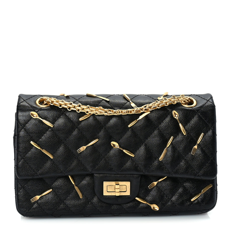 Chanel Calfskin Quilted Spoon Charms Brasserie 2.55 Reissue 225 Flap  Black Image 1