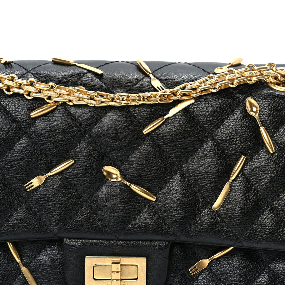 Chanel Calfskin Quilted Spoon Charms Brasserie 2.55 Reissue 225 Flap  Black Image 7