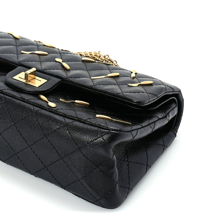 Chanel Calfskin Quilted Spoon Charms Brasserie 2.55 Reissue 225 Flap  Black Image 9