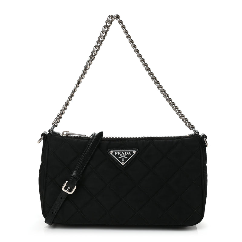  Prada Nylon Tessuto Impuntu Quilted Crossbody Bag Black