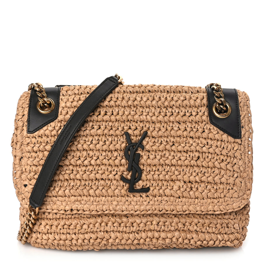 Saint Laurent Raffia Calfskin Monogram Medium Niki Chain Satchel Natural Image 1
