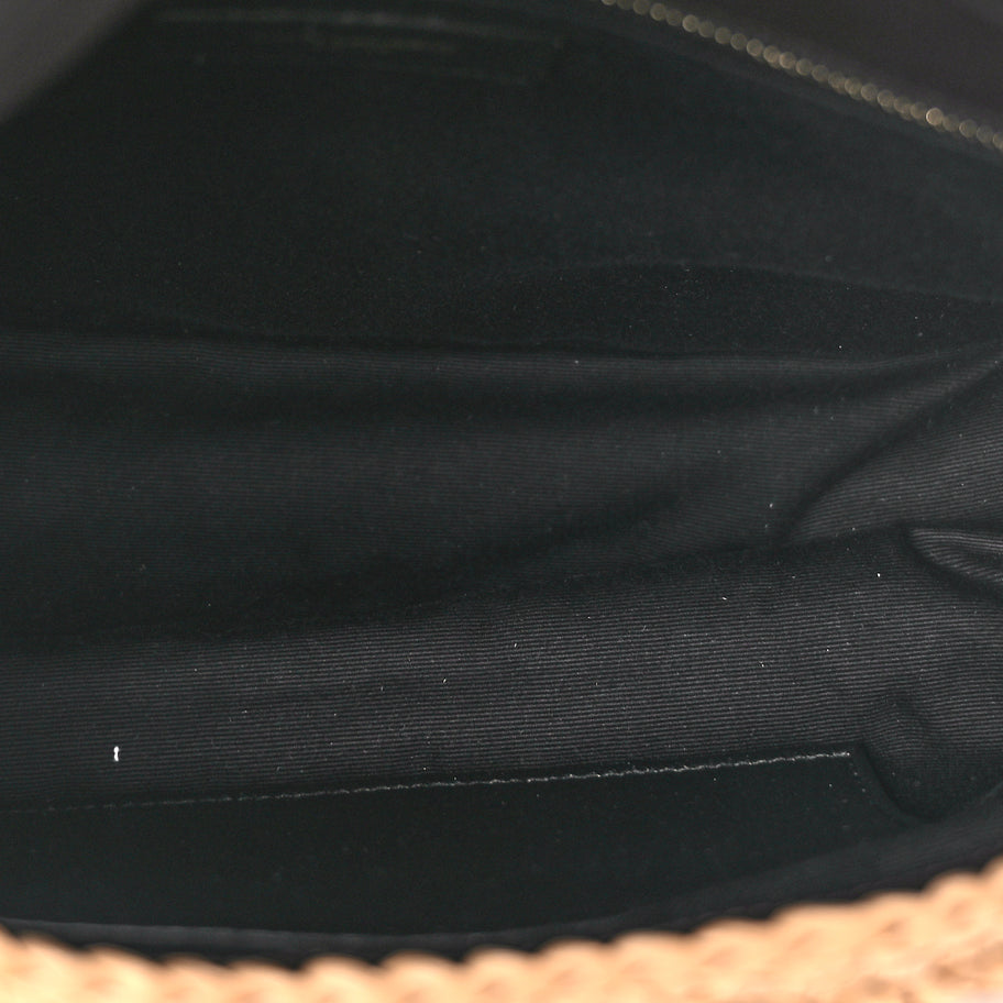 Saint Laurent Raffia Calfskin Monogram Medium Niki Chain Satchel Natural Image 4