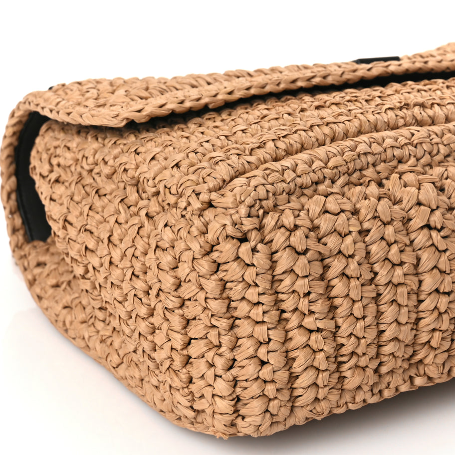 Saint Laurent Raffia Calfskin Monogram Medium Niki Chain Satchel Natural Image 7