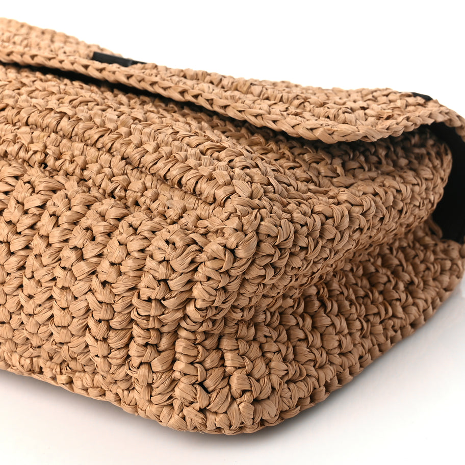 Saint Laurent Raffia Calfskin Monogram Medium Niki Chain Satchel Natural Image 8