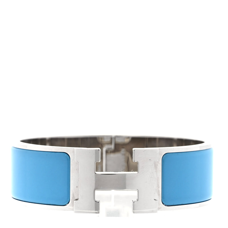  Hermes Enamel Wide Clic Clac H Bracelet PM  Blue Jean