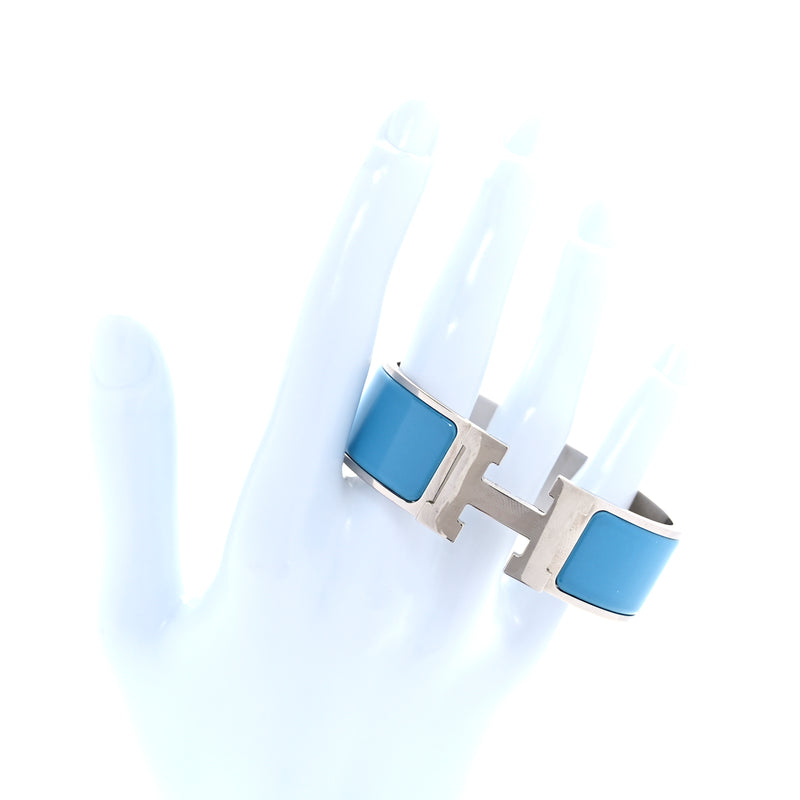  Hermes Enamel Wide Clic Clac H Bracelet PM  Blue Jean