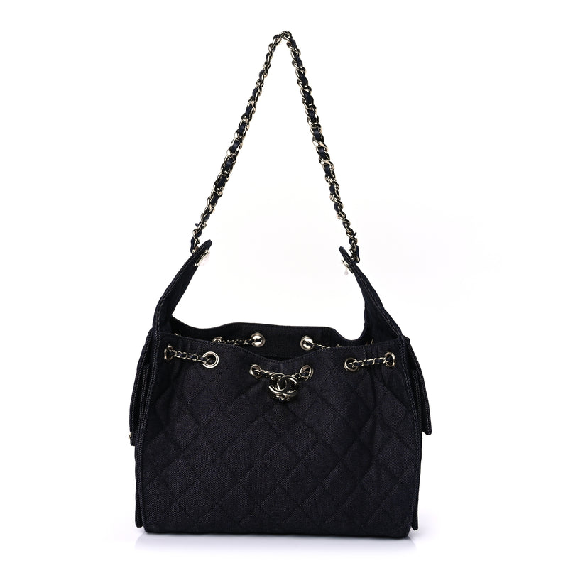  Chanel Denim Quilted Small Chanel 25 Handbag Dark Blue