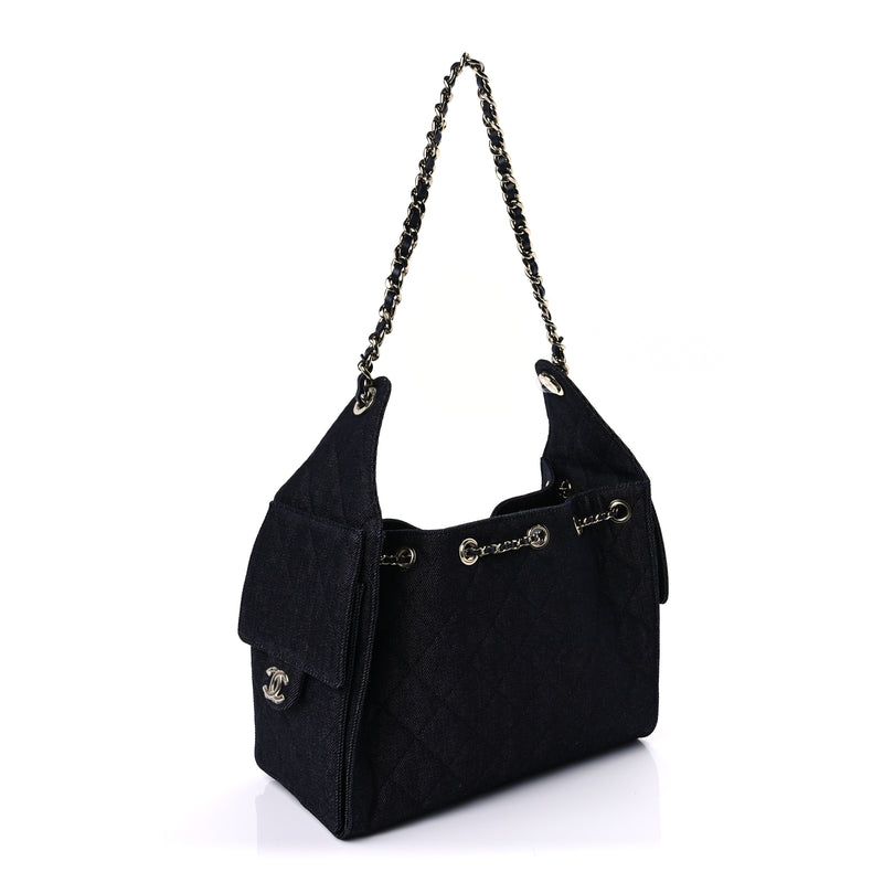  Chanel Denim Quilted Small Chanel 25 Handbag Dark Blue