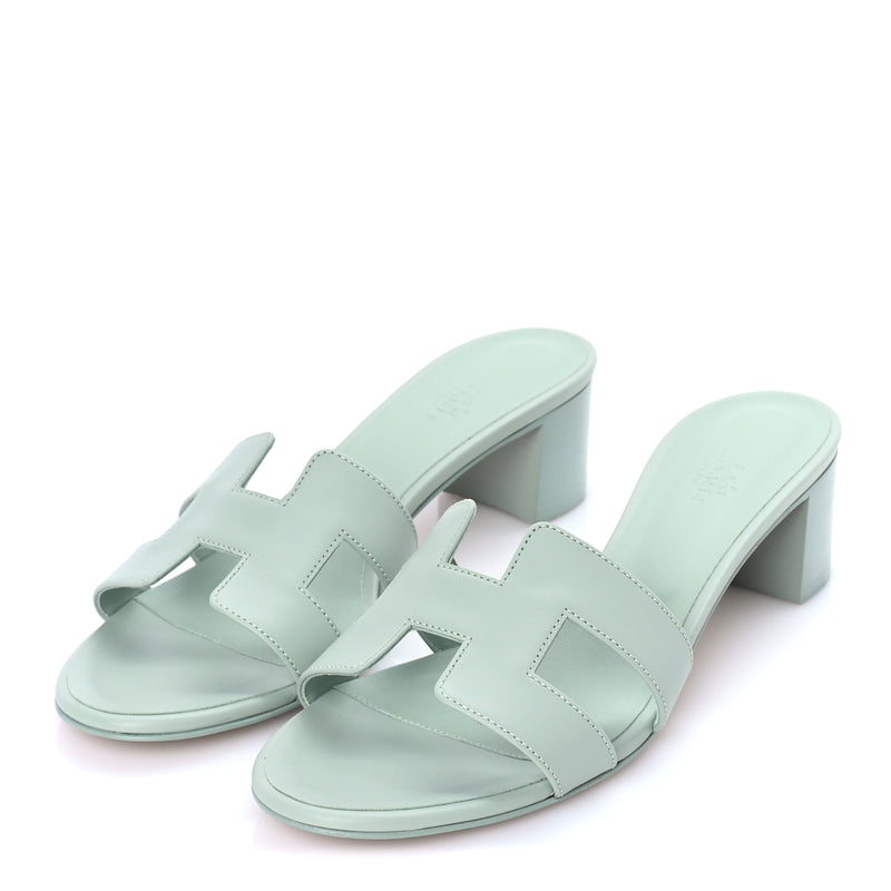  Hermes Calfskin Oasis Sandals 39.5 Vert D'eau