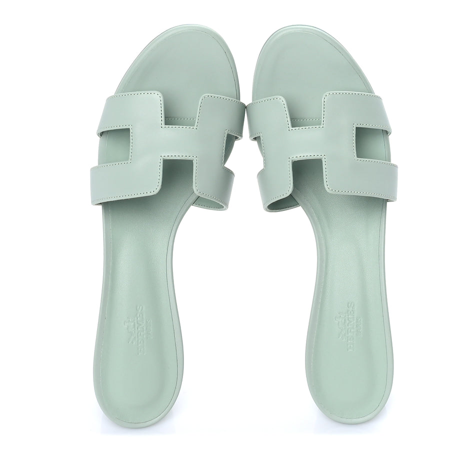 Hermes Calfskin Oasis Sandals 39.5 Vert D'eau Image 5