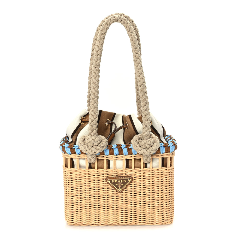 Prada Wicker Mini Drawstring Bag  Brown Multiccolor Image 1