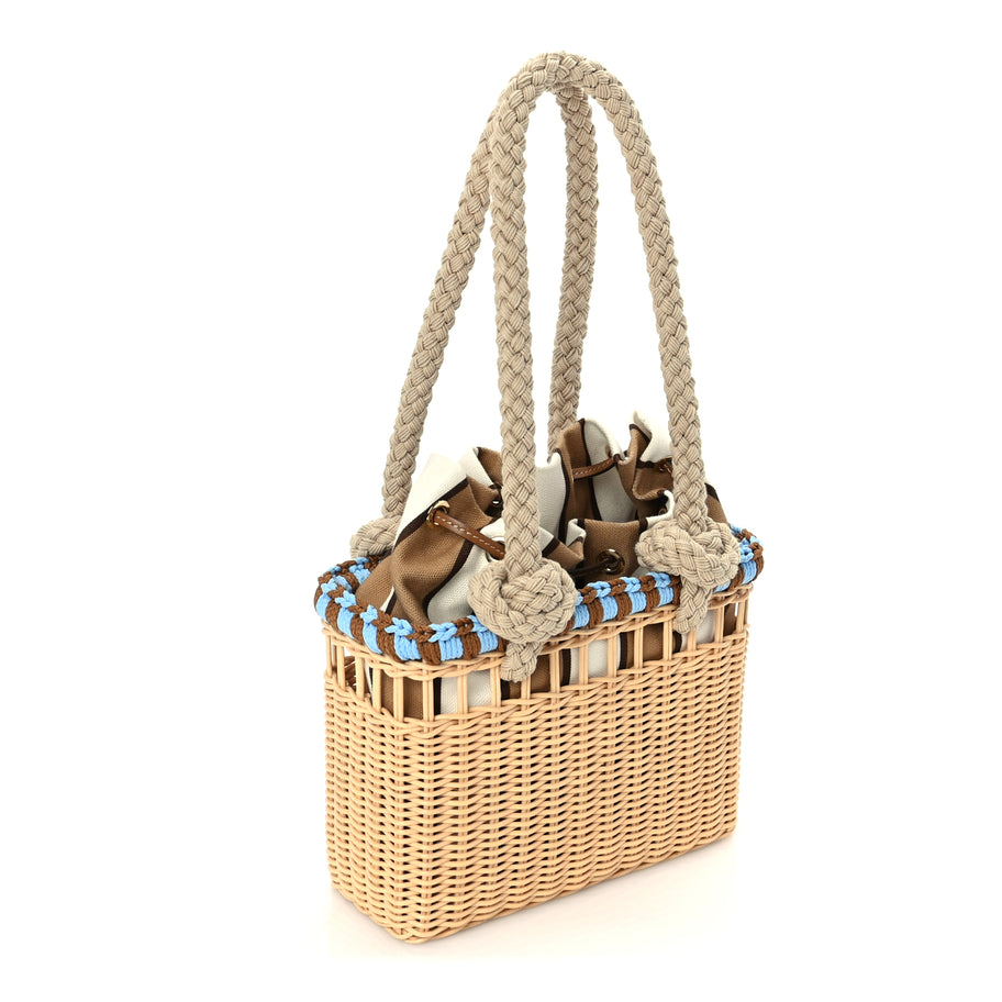 Prada Wicker Mini Drawstring Bag  Brown Multiccolor Image 2