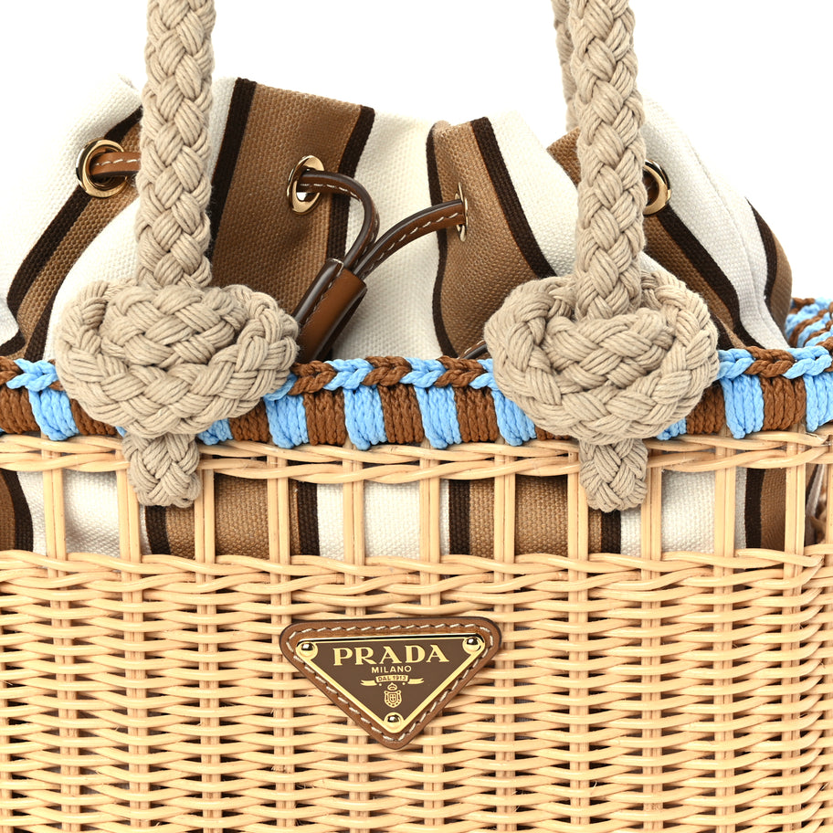 Prada Wicker Mini Drawstring Bag  Brown Multiccolor Image 6