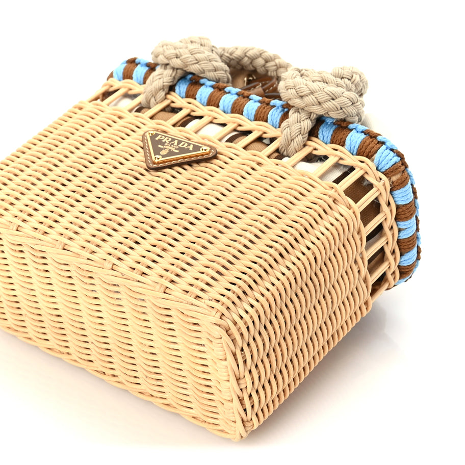 Prada Wicker Mini Drawstring Bag  Brown Multiccolor Image 8