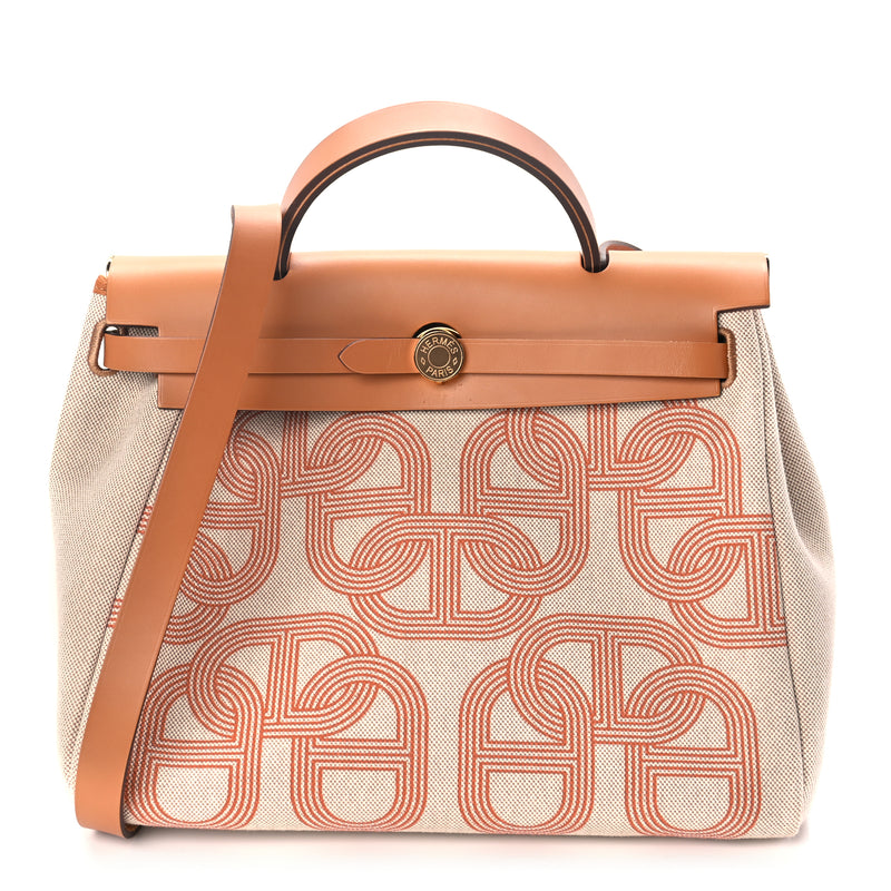  Hermes H Plume Canvas Vache Hunter Circuit 24 Herbag Zip Retourne 31 Orange Mecano Ecru Beige Naturel
