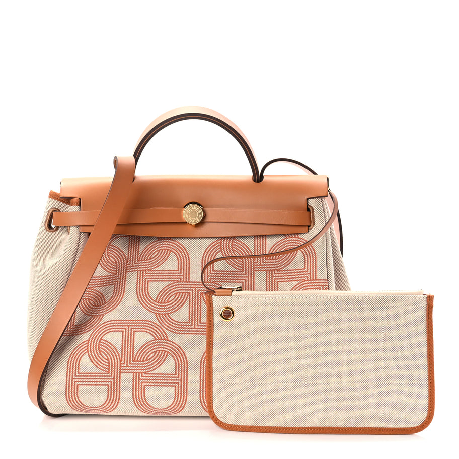 Hermes H Plume Canvas Vache Hunter Circuit 24 Herbag Zip Retourne 31 Orange Mecano Ecru Beige Naturel Image 2