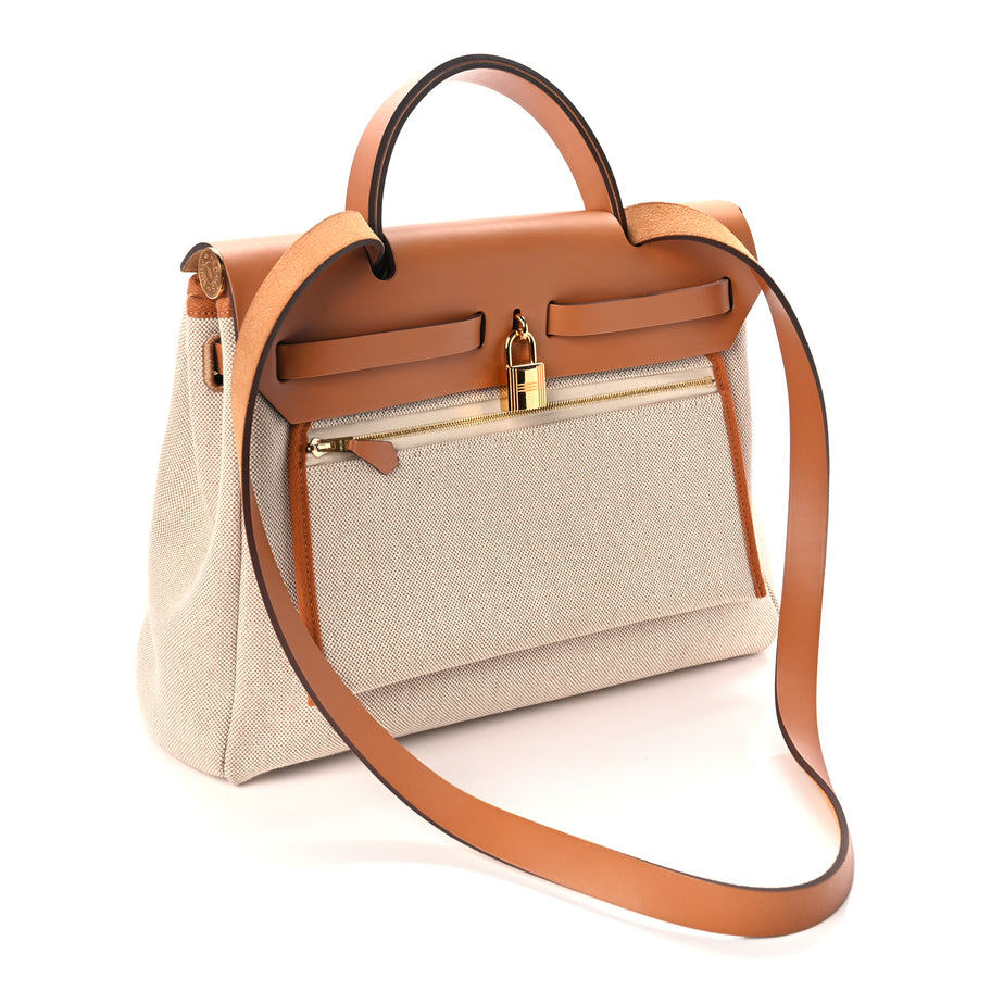 Hermes H Plume Canvas Vache Hunter Circuit 24 Herbag Zip Retourne 31 Orange Mecano Ecru Beige Naturel Image 3