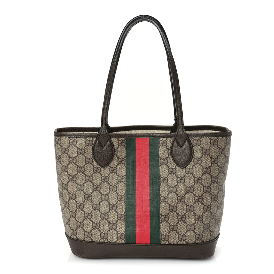Gucci GG Supreme Monogram Textured Dollar Calfskin Web Small Ophidia Tote Beige Ebony New Acero Image 1