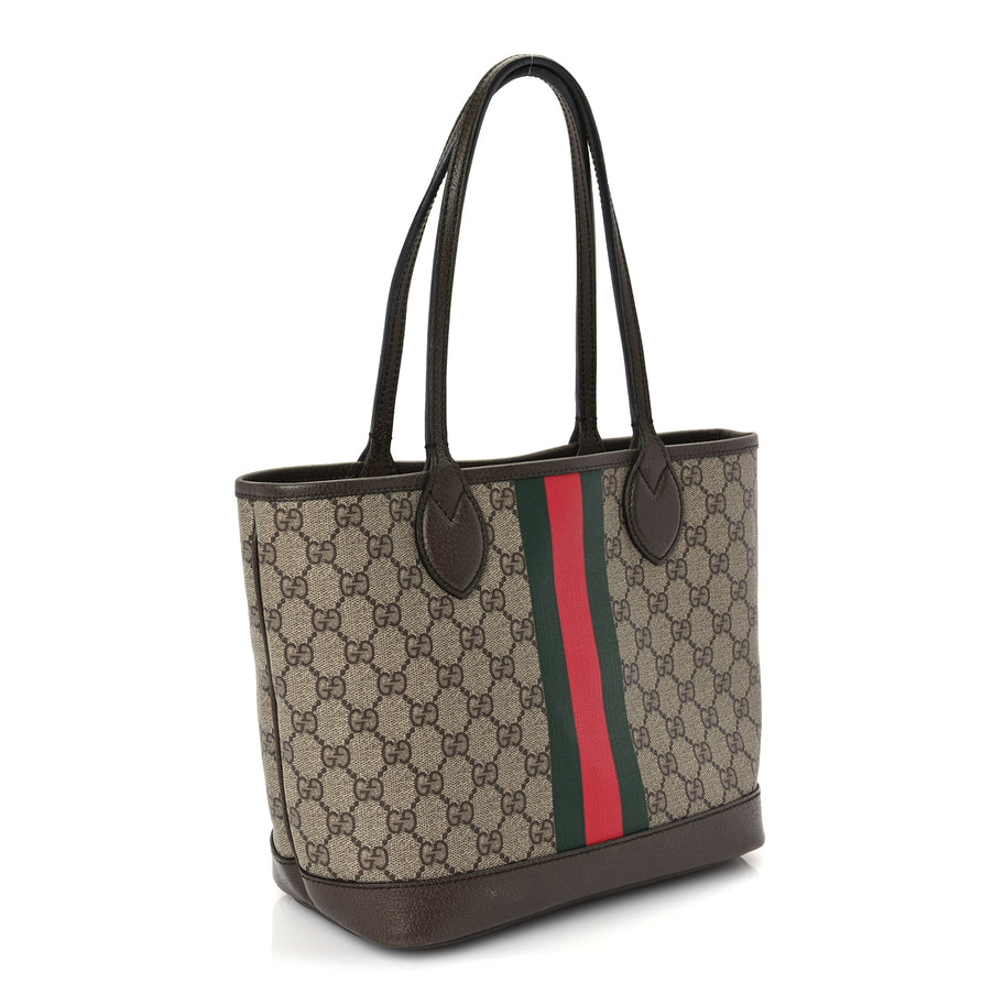 Gucci GG Supreme Monogram Textured Dollar Calfskin Web Small Ophidia Tote Beige Ebony New Acero Image 2