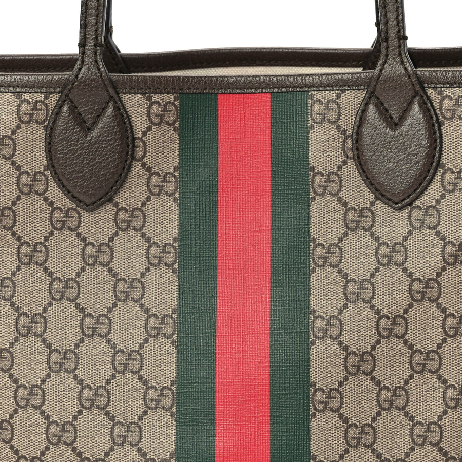 Gucci GG Supreme Monogram Textured Dollar Calfskin Web Small Ophidia Tote Beige Ebony New Acero Image 6
