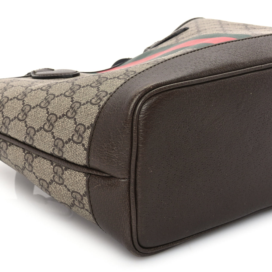 Gucci GG Supreme Monogram Textured Dollar Calfskin Web Small Ophidia Tote Beige Ebony New Acero Image 7